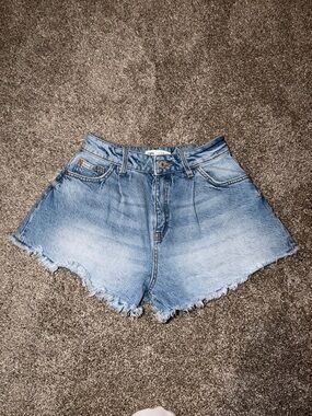 Zara Light Blue Distressed Denim Shorts